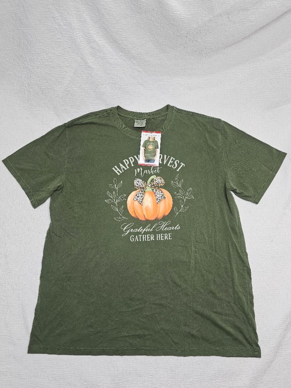 State of Mine Women's Happy Harvest Short Sleeve Crewneck Graphic T-Shirt Olive - Picture 4 of 7